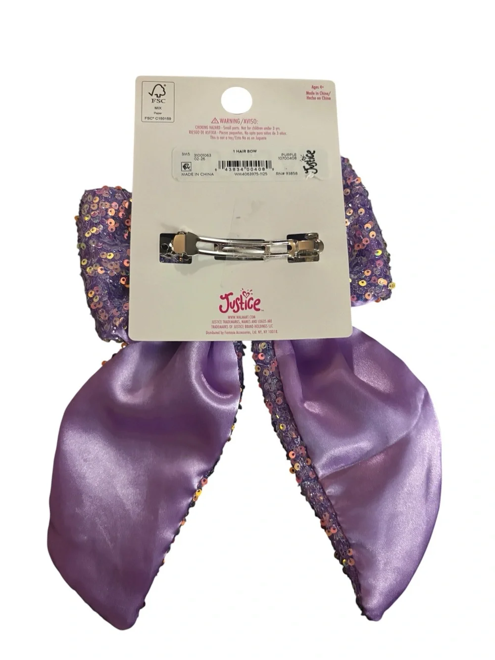 Justice Lavender Sequin Bow Hair Clip